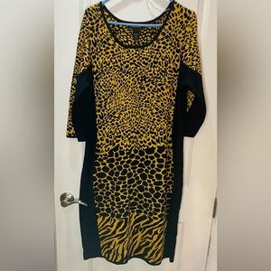 Ashley Stewart Black and Yellow Knit Animal Print Dress Size 18-20W